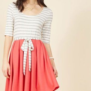 In the Very Near Twofer Striped Dress in Brick Modcloth